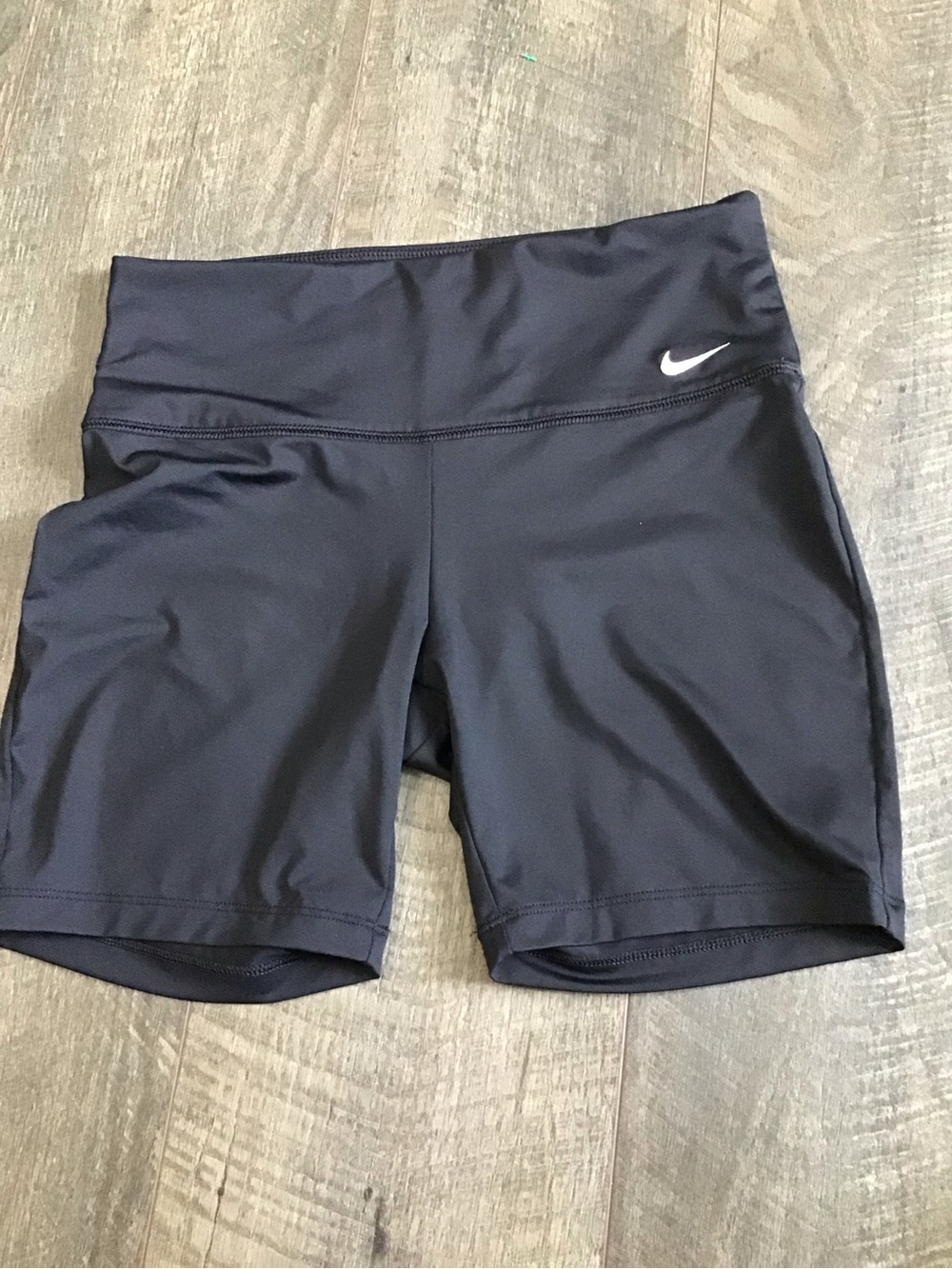 Nike Black High-Rise Athletic Bike Shorts with White Swoosh